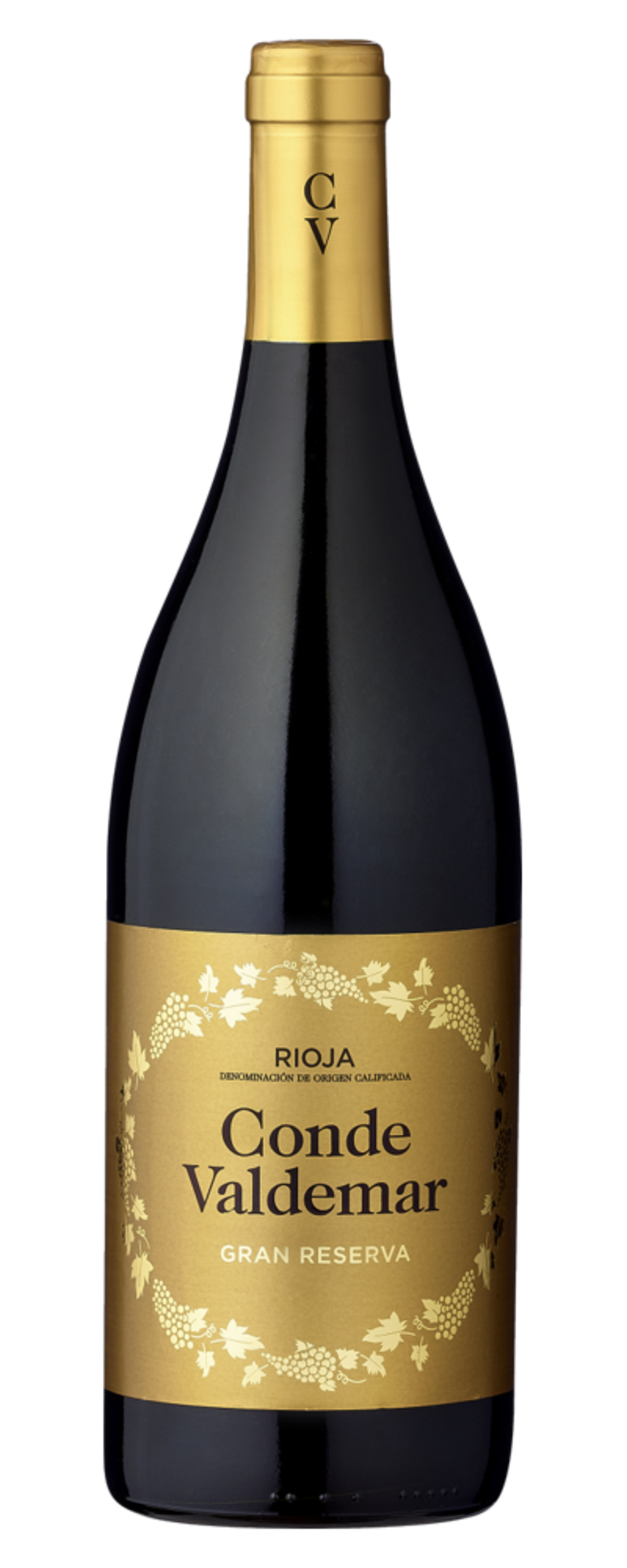 Wein-Flasche, goldene Etikett, Conde Valdemar Gran Reserva, Rioja, CV