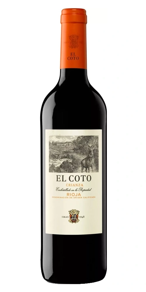 El Coto Rioja Crianza Rotwein Flasche mit Hirschmotiv und Wappen