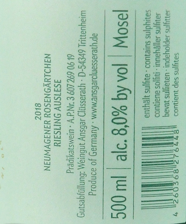 Neumagener Rosengärtchen Riesling Auslese 2022 Ansgar Clüsserath