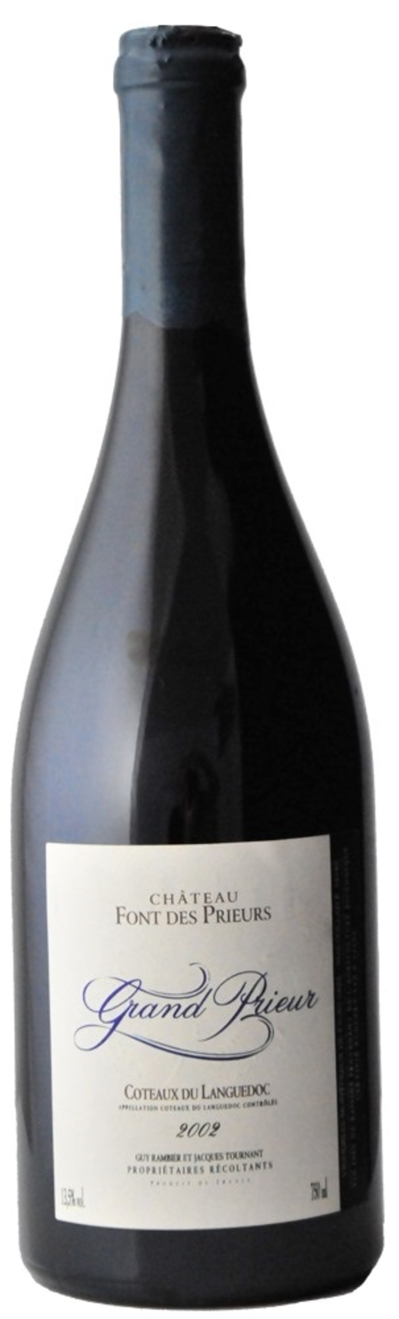 Wein Chateau Font des Prieurs Grand Prieur 2002, Flasche, Etikett, Weinbaugebiet Languedoc