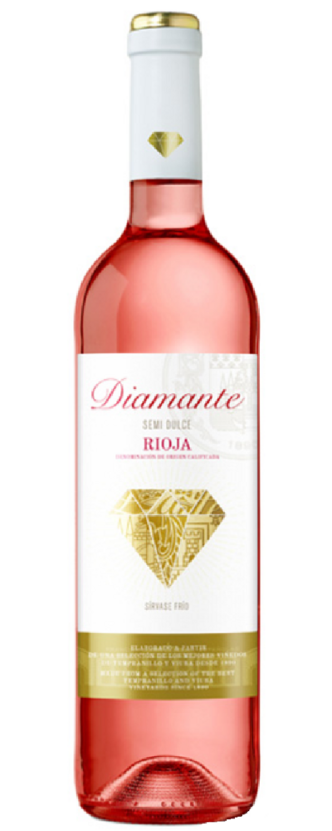 Diamante Rioja Semi Dulce Roséwein, Flasche mit Etikett und Diamant-Logo
