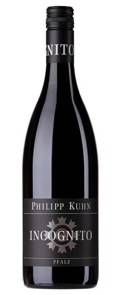 Wein-Flasche mit der Aufschrift "Philipp Kuhn Incognito Pfalz"