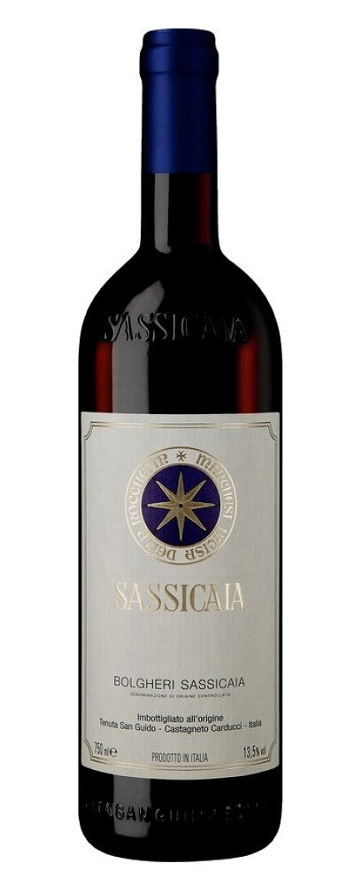Wein SASSICAIA, Bolgheri, Italien, 13,5%, Flasche, dunkelrot, blau, Etikett, Produkt