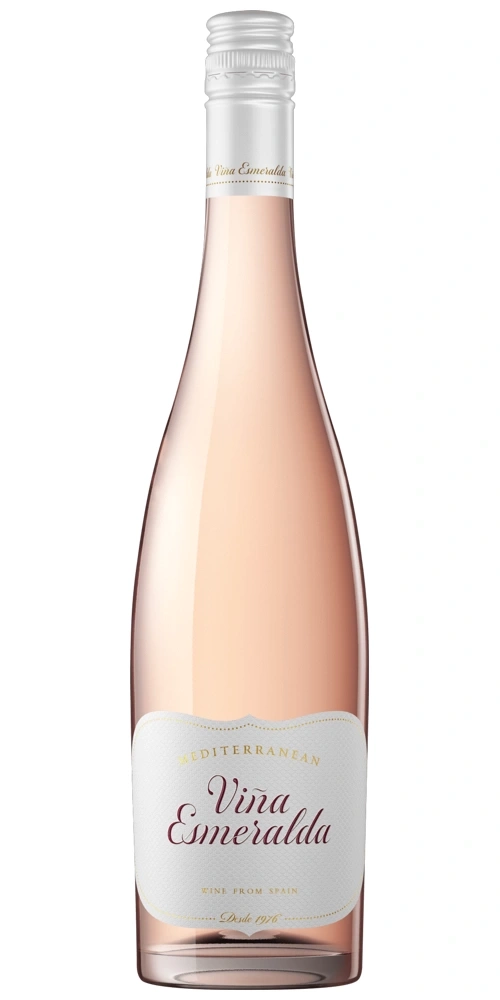 Eine Flasche Roséwein mit der Bezeichnung "Viña Esmeralda"