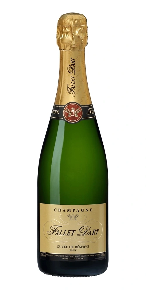 Eine Flasche Champagner von Fallet Dart mit goldenem Etikett