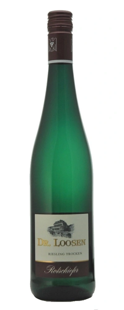 Grüne Weinflasche mit Etikett von Dr. Loosen Riesling Trocken