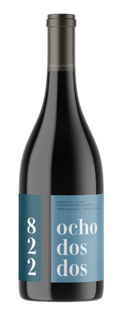 Wein-Flasche mit der Aufschrift 'Ocho dos dos' und 'Ribera del Duero'.