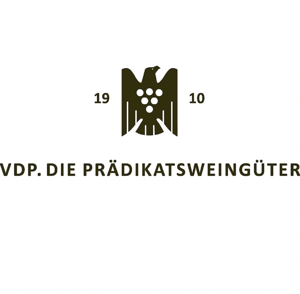 Logo von VDP. DIE PRÄDIKATSWEINGÜTER mit Adler, Trauben und Jahreszahlen 1910