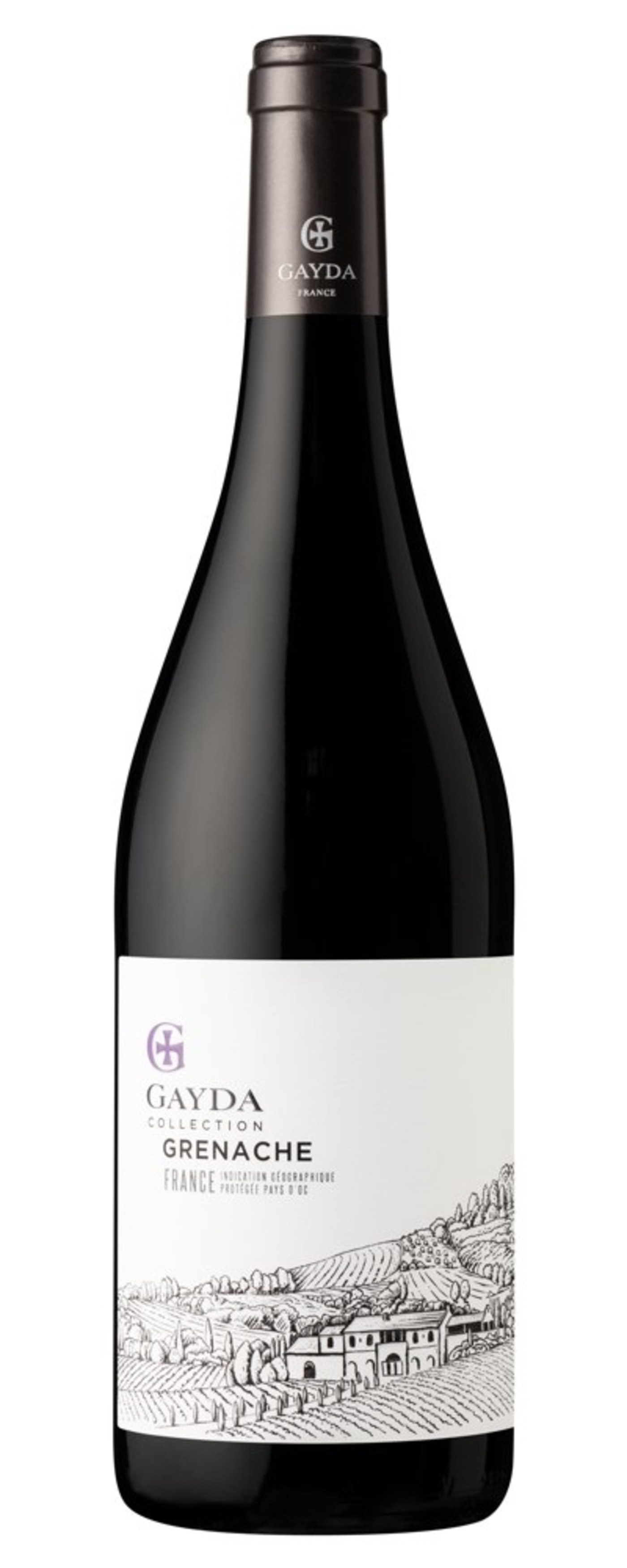 Wein Flasche Gayda Collection Grenache Frankreich, Landschaftszeichnung, Weinbau